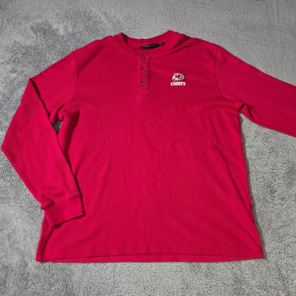 Dunbrooke Mens 2XL Henley Shirt Red Kansas City Chiefs Waffle Knit Long Slv VTG